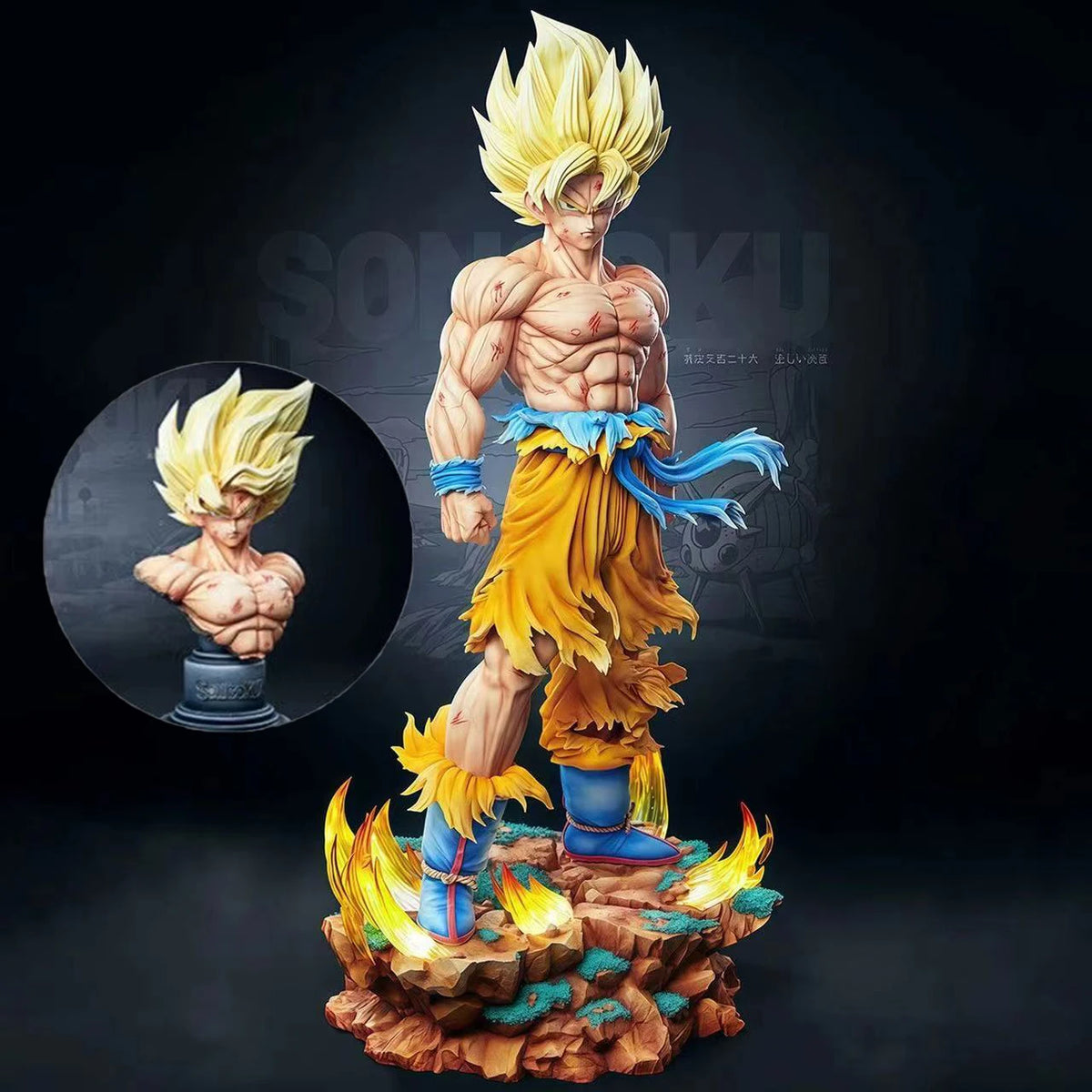 Super Saiyan Goku Figure With LED Base And Swap Heads - AniLoot AniLoot Super Saiyan Goku Figure With LED Base And Swap Heads